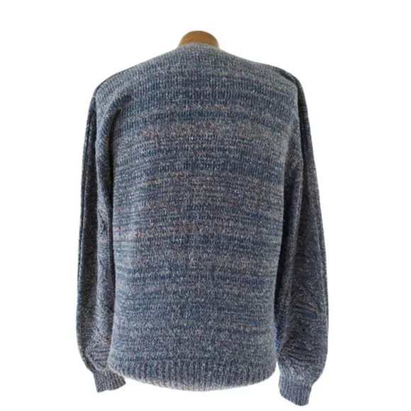 VTG CAMPUS Men's Blue Flecked Cable Knit Cardigan Sweater Size Large